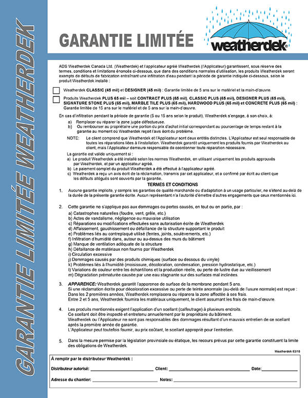 Garantie limitée de Weatherdek